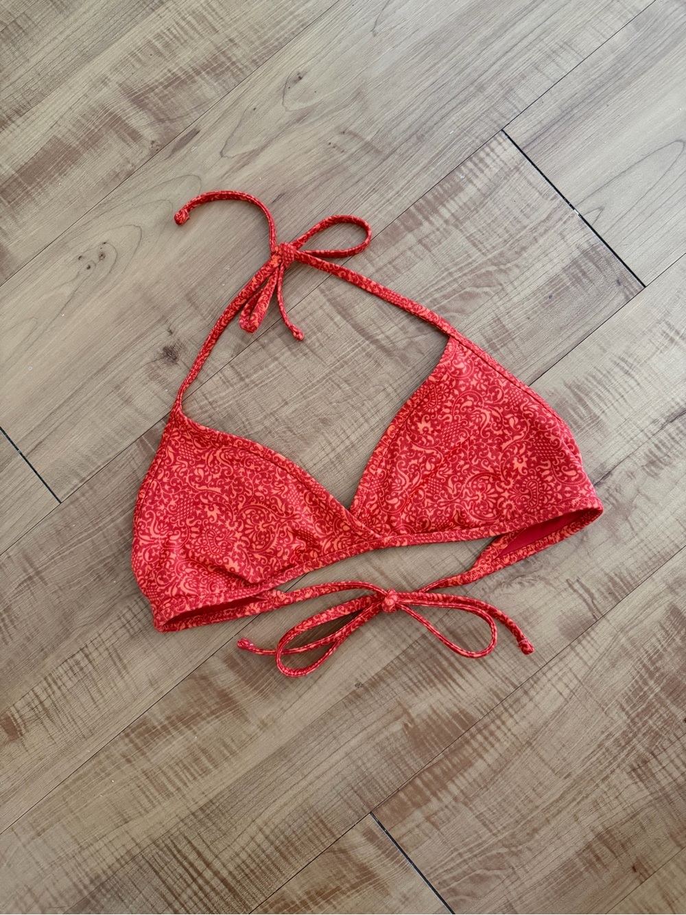 Custom Made Brick Red/Orange Tie-Back Swim Top